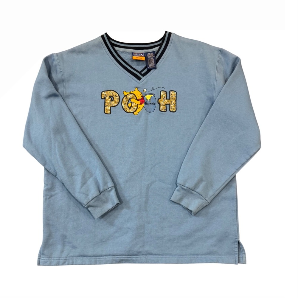 Winnie the Pooh Hunny Pot Glitter‎ V-Neck Sweatshirt Women's 14W 16W Blue